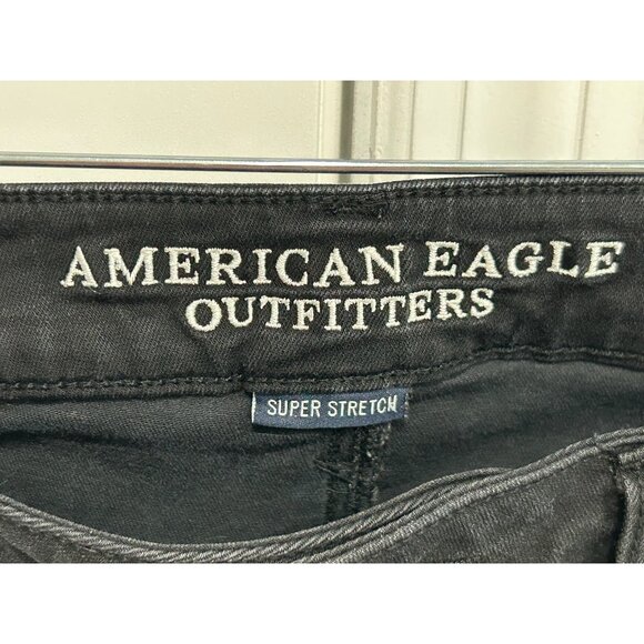 American Eagle Outfitters Super Stretch Distressed Black Skinny Jeans Sz 12 - Picture 6 of 11